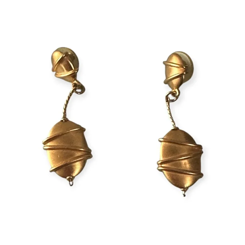 Gold Tone Long Dangling Earrings, Vintage 1980s,